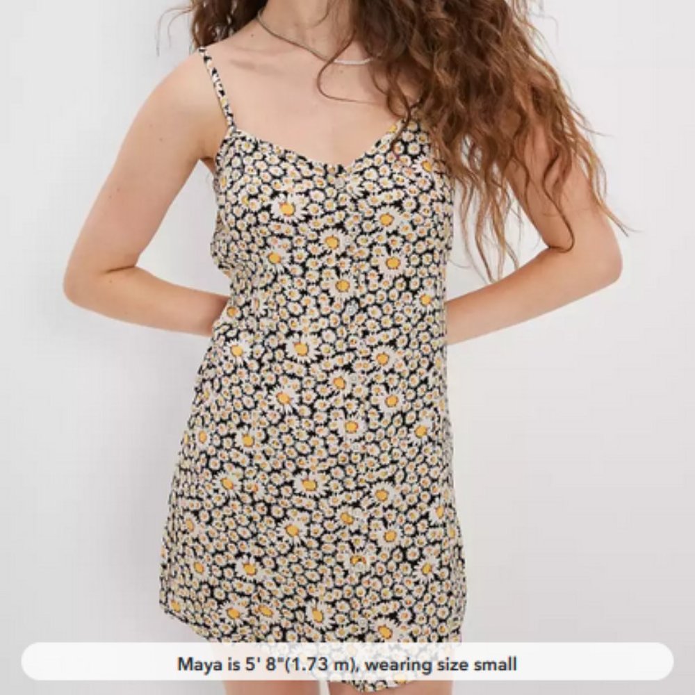 American Eagle AE Floral Button-Front V-Neck Mini Dress